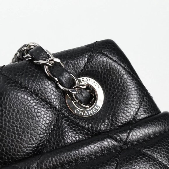 CHANEL Matelasse COCO Mark Chain Bag Grained Calf Skin Black Silver CC Auth - Picture 8 of 15